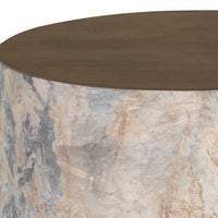 Sunpan Diaz End Table in Grey-Wood Grain Brown / Marble-Look Antique Brass