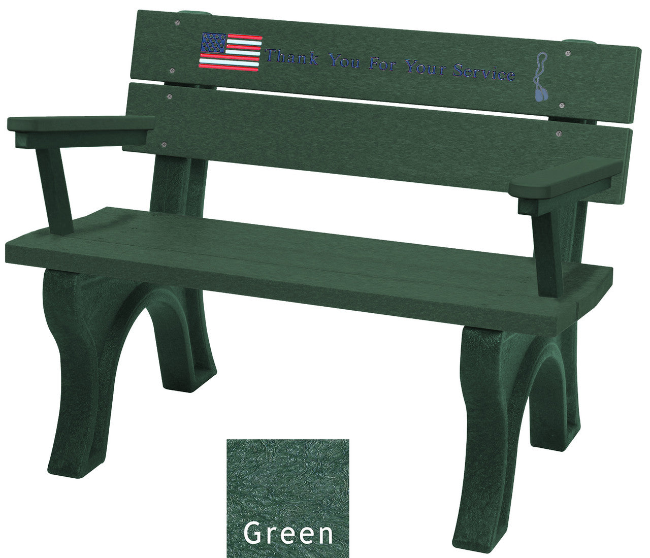 Polly Products Veterans Bench With Arms Standard Engraving and Inlay