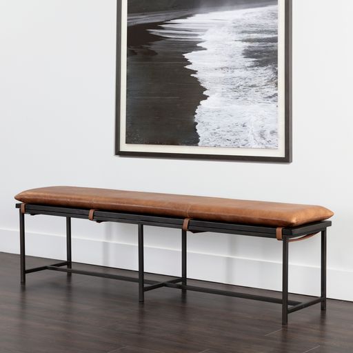 Sunpan Zancor Bench in Gunmetal and Tan Leather