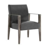 Sunpan Earl Dining Armchair in Ash Grey - Brentwood Charcoal / Natural - Pecan Leather