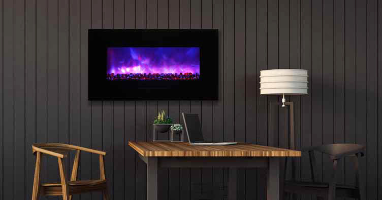 Amantii 34" Flush Mount Fireplace with Black Glass Surround And Log Set