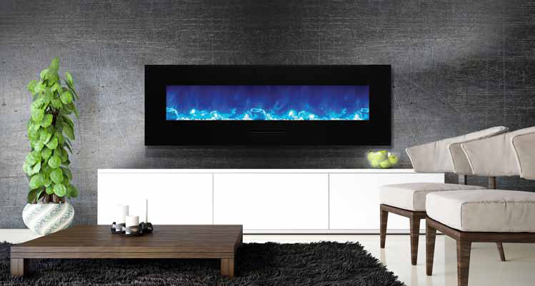 Amantii 60" Flush Mount Fireplace with Black Glass Surround And Log Set