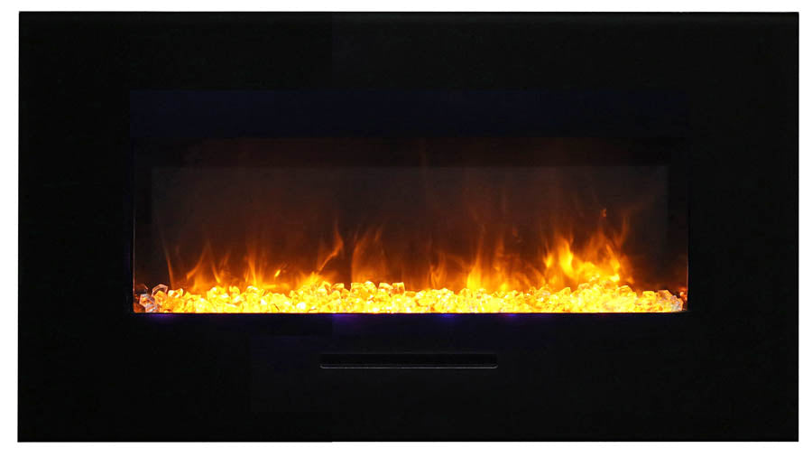 Amantii 34" Flush Mount Fireplace with Black Glass Surround And Log Set