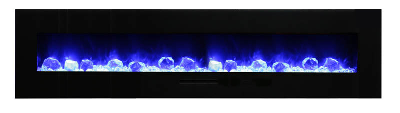 Amantii 88" Flush Mount Fireplace with Black Glass Surround And Log Set