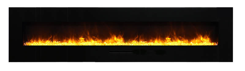Amantii 88" Flush Mount Fireplace with Black Glass Surround And Log Set