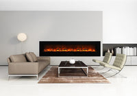 Amantii 88" Flush Mount Fireplace with Black Glass Surround And Log Set
