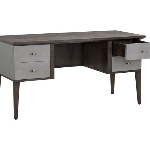 Sunpan Pattinson Desk Dark Brown-Grey Shagreen / White Ceruse-Cream Shagreen