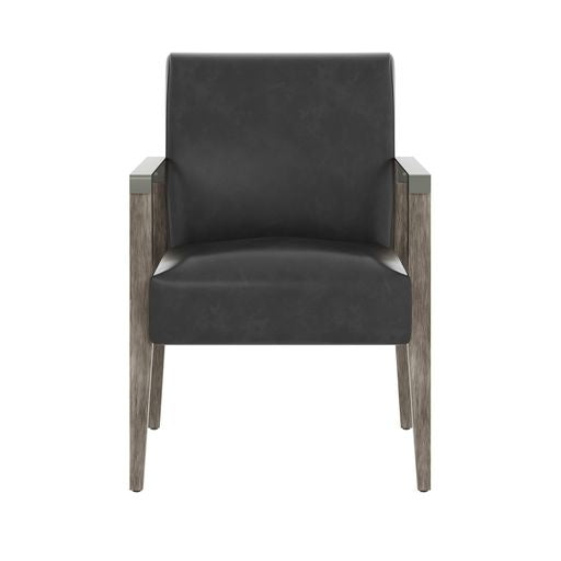 Sunpan Earl Dining Armchair in Ash Grey - Brentwood Charcoal / Natural - Pecan Leather