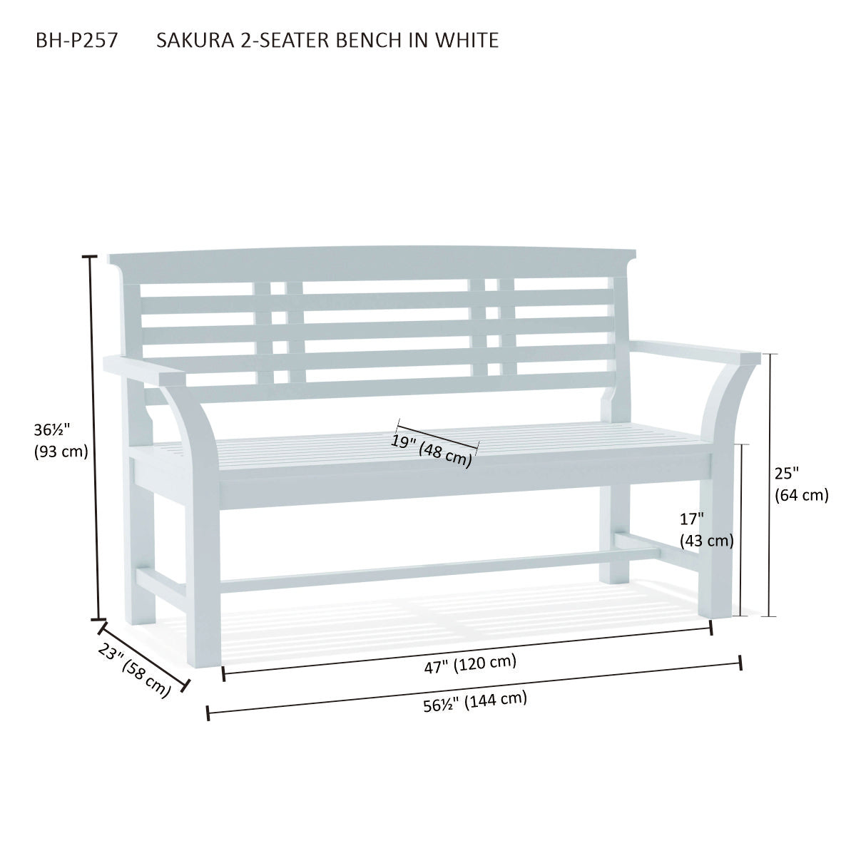 Anderson Teak Sakura 2-Seater Teak Bench In White Finish