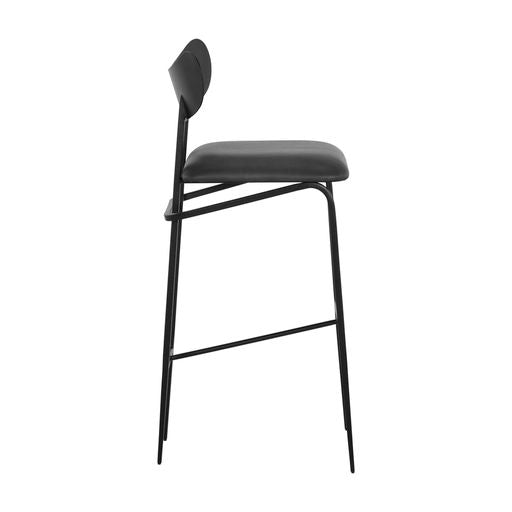 Sunpan Gibbons Barstool in Antique Brass - Charcoal Black Leather / Black - Bravo Portabella