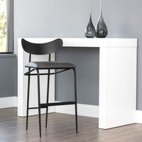 Sunpan Gibbons Barstool in Antique Brass - Charcoal Black Leather / Black - Bravo Portabella