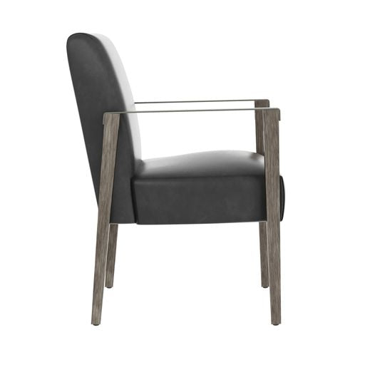 Sunpan Earl Dining Armchair in Ash Grey - Brentwood Charcoal / Natural - Pecan Leather