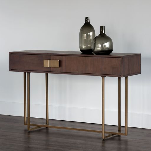Sunpan Jade Console Table Antique Brass-Dark Mango / Antique Silver-Ash Grey