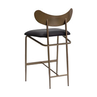 Sunpan Gibbons Counter Stool in Antique Brass -  Charcoal Black Leather / Black - Bravo Portabella