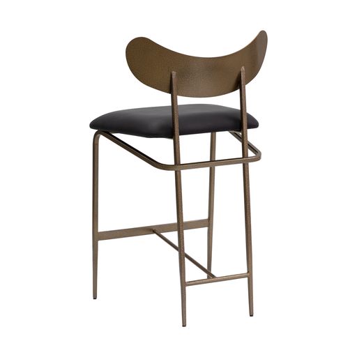 Sunpan Gibbons Counter Stool in Antique Brass -  Charcoal Black Leather / Black - Bravo Portabella